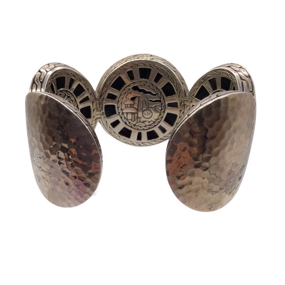 JOHN HARDY 925 STERLING SILVER AND 18K GOLD PALU HAMMERED DISC WIDE CUFF BRACELE - Picture 4 of 10